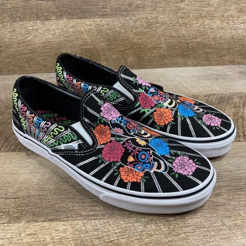 VANS Classic Slip On Dia De Los Muertos Glow in the Dark Mens Sz 9.5 Womens 11